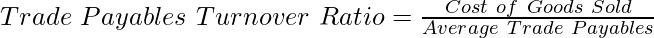 Trade~Payables~Turnover~Ratio=frac{Cost~of~Goods~Sold}{Average~Trade~Payables}